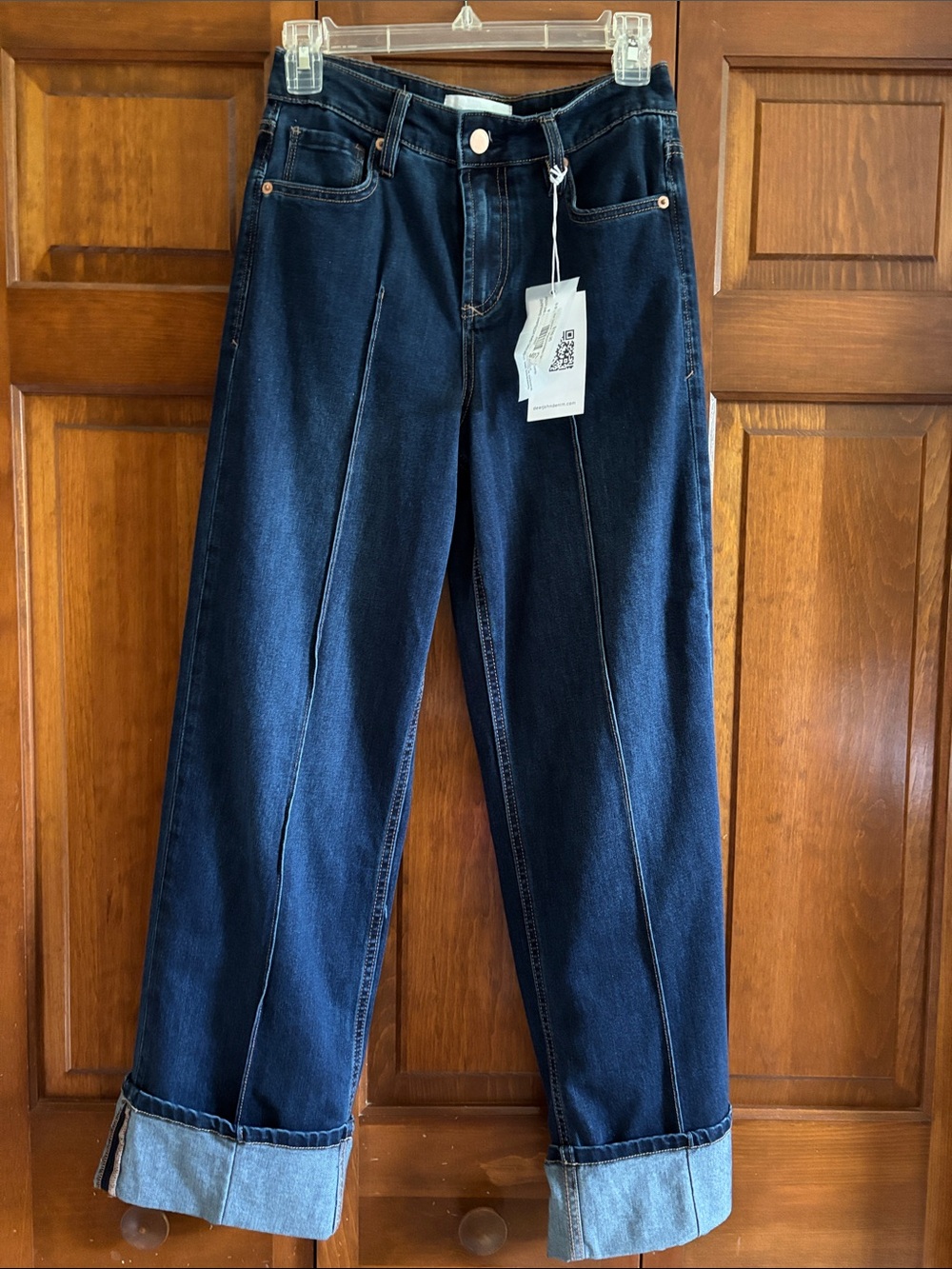Dear John Indigo Boyfriend Jeans with Front Crease and Cuff